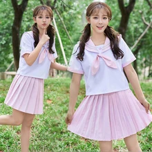 Uhyd розовый зеленый Лолита Косплей Японская школьная форма короткий рукав топ и юбка костюмы