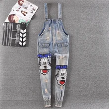 Новое поступление, мультяшный щенок с блестками, уличные комбинезоны джинсы, в стиле преппи, свободное джинсовое штаны с рисунком