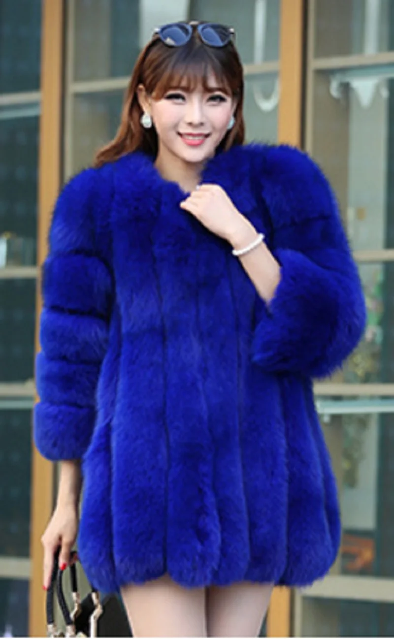 Женская тонкая Длинная зимняя шуба из искусственного лисьего меха Роскошная Мода Горячая Распродажа S, M, L, XL, 2XL, 3XL, 4XL лисий мех пальто женское длинное пальто из искусственного меха - Цвет: Королевский синий