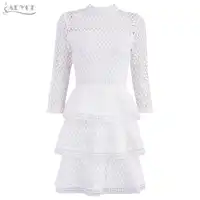 Adyce 2019 New Summer Women Bandage Dress Luxury White Lace Hollow Out Club Dress Vestido Sexy Long Sleeve Evening Party Dress