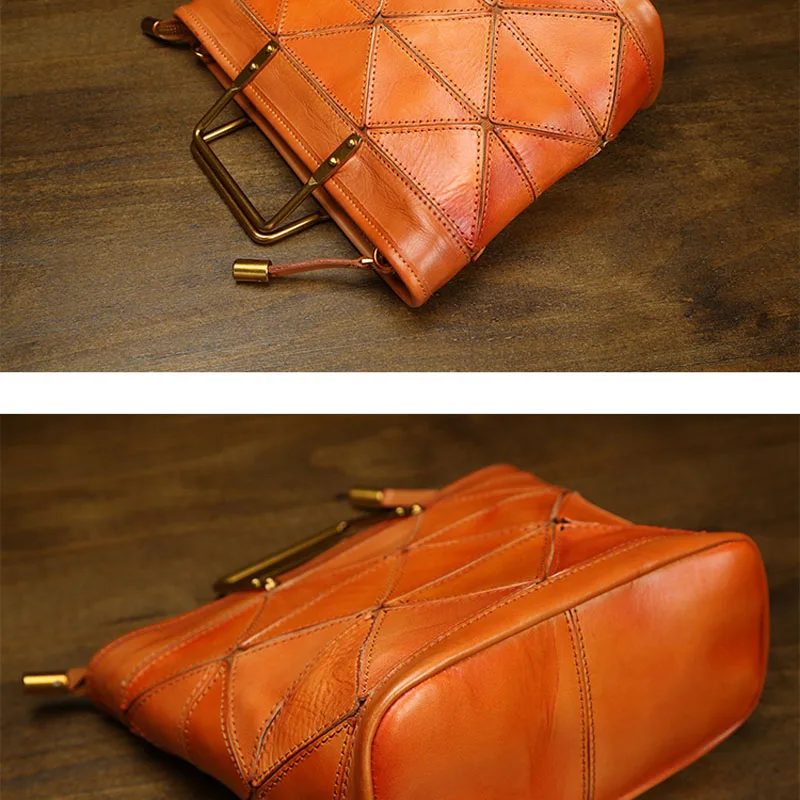 AETOO Vintage literary original handmade leather handbag geometric stitching small tote bag casual leather dumpling bag handbag