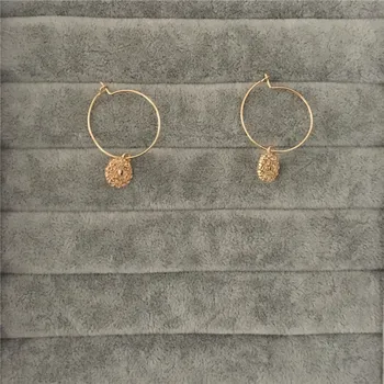 Картинка Модные ювелирные изделия золотого цвета с гравировкой круглый диск тонкие серьги-кольца