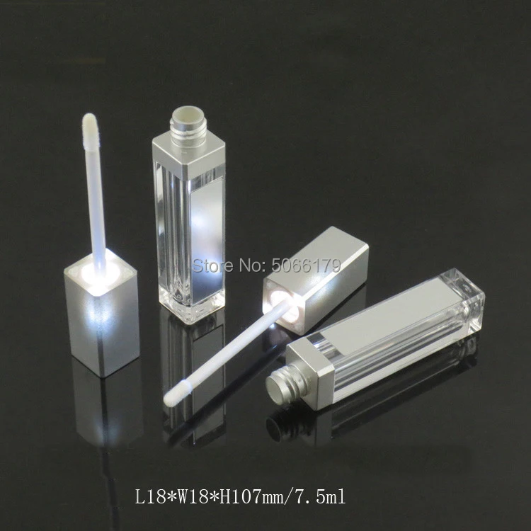 

8ML Empty Makeup Black/Silver Lip Gloss Bottle ,Square Lipstick Tube with LED Light mirror, Cosmetic Labial Glair Container