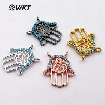 

JF096 Fashion Hamsa Hand Hollow Pendant With Green Stone Decpration ZC Pave Pendant 15mm