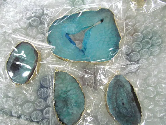 

high quality 30-55mm 6pcs genuine lace agate bead crystal druzy quartz titanium slab freeform nuggets pendant dobule loop