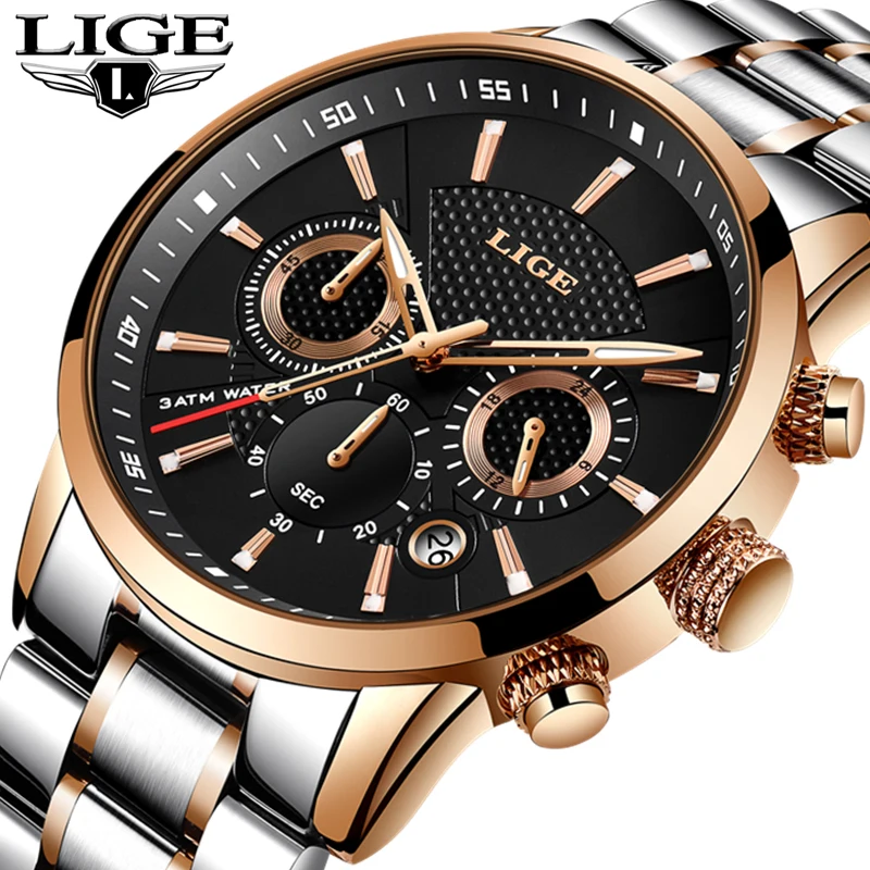 

LIGE Watch Men Fashion Casual Sports Quartz Clock Full Steel Mens Watches Top Brand Luxury Waterproof Watches Relogio Masculino