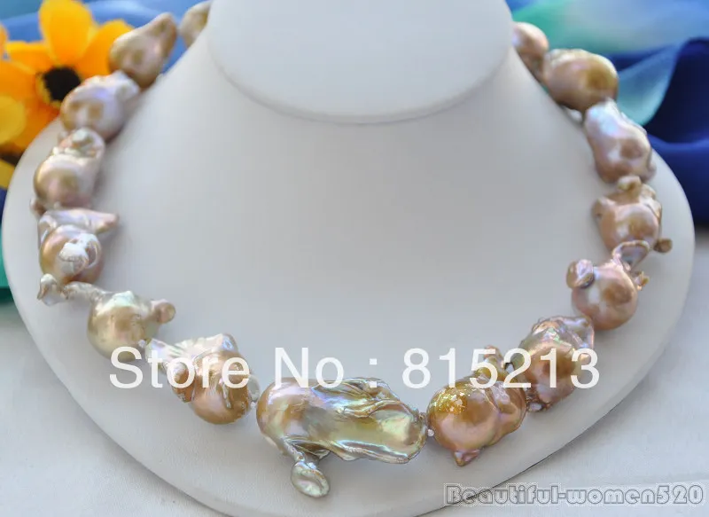 

N963 BIG lavender BAROQUE KESHI REBORN PEARL NECKLACE % Discount AAA