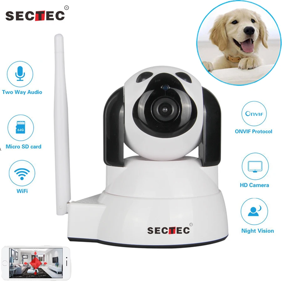 

SECTEC 720P Home Security IP Camera Wi-Fi Wireless Smart Dog wifi Camera Surveillance Night Vision CCTV Camera Baby Monitor