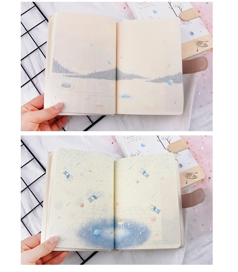 Оригинальность A5 ноутбук солнце и луна план руки книги Студенческая сетка один провод решетки цветной дневник вы