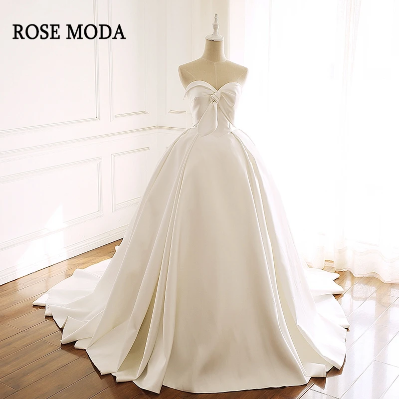 

Rose Moda Luxury Satin Wedding Dress 2019 Vintage Princess Bridal Dress with Train Real Images
