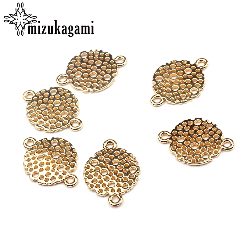 Best 15mm 10pcs Zinc Alloy Charms Pendant Flat Gold Round Coin Double Hole Connector For DIY Earrings Necklace Jewelry Accessories