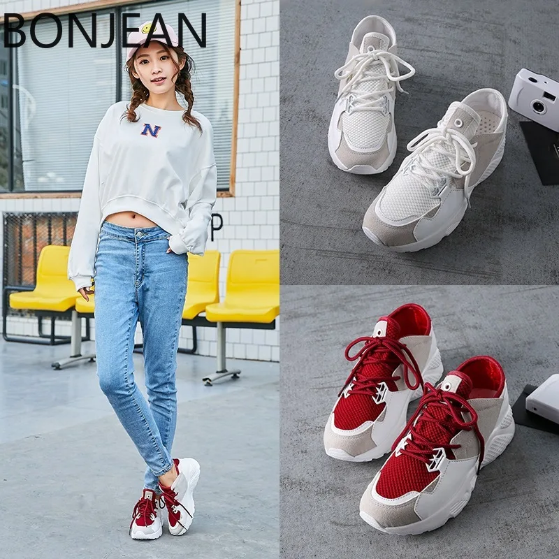 

Stylish Women Casual Shoes Lovers Leather Dad Platform Chunky Sneakers Harajuku Flat Thick Sole Tenis White Basket Walking