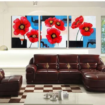 

3Pcs/Lot Pure Hand-painted Oil Paintings On Canvas Home Decor Abstract Flower Oil Painting Wall Art For Living Room
