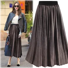 Fashion Women’s A-Line Solid Ankle Length High Waist Pleated Skirt One Size