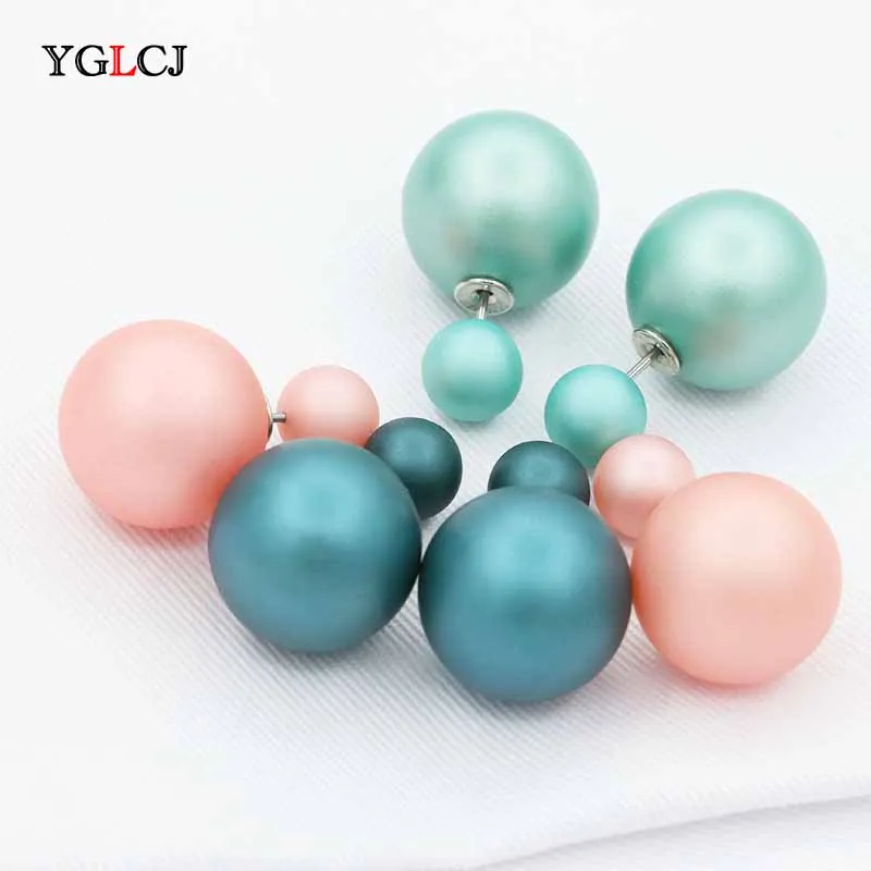 

2018 fashion temperament double-sided simulation pearl color size pearl ball ladies earrings female jewelry accessories