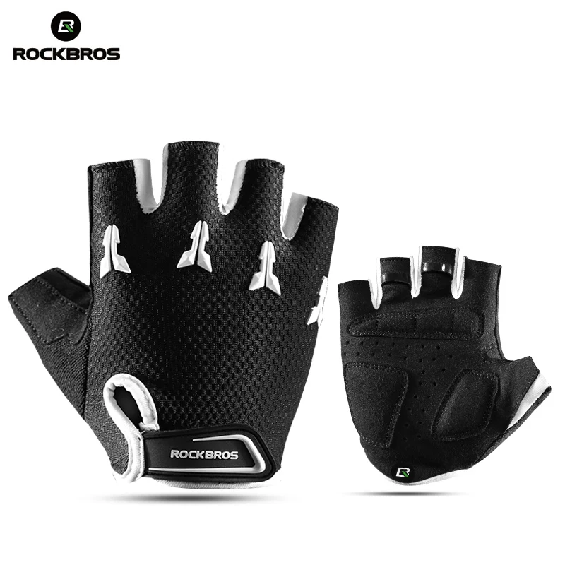 ROCKBROS половина пальца летние велосипедные перчатки MTB дышащие велосипедные перчатки мужские и женские велосипедные короткие рукавицы анти-шок спортивные перчатки - Цвет: Черный