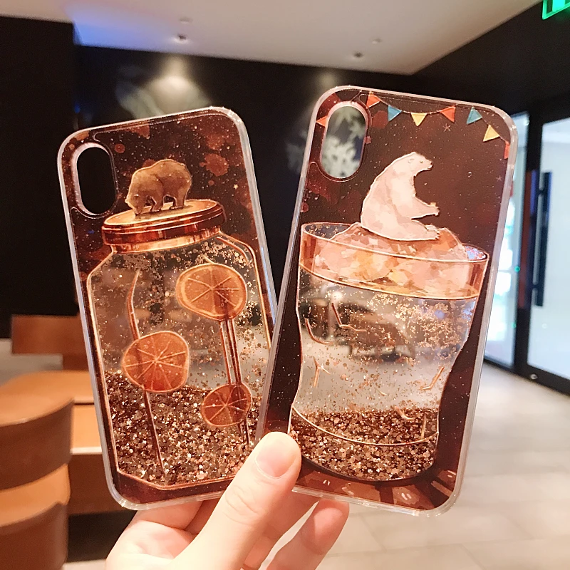 

Liquid Glitter Phone Bear Case For iPhone X Case Quicksand Dynamic Bottle Cover for iPhone 7 8 Plus 6 6s Case Coque Capa