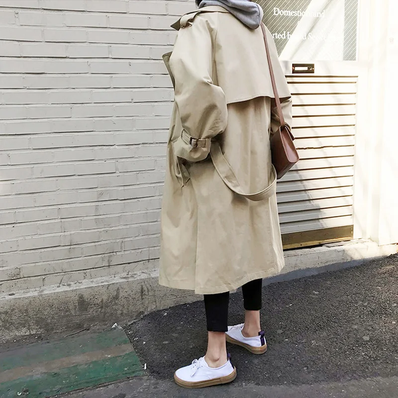 

2019 Autumn New Women's Casual Trench Coat Oversize Single Breasted Vintage Washed Outwear Loose Clothing