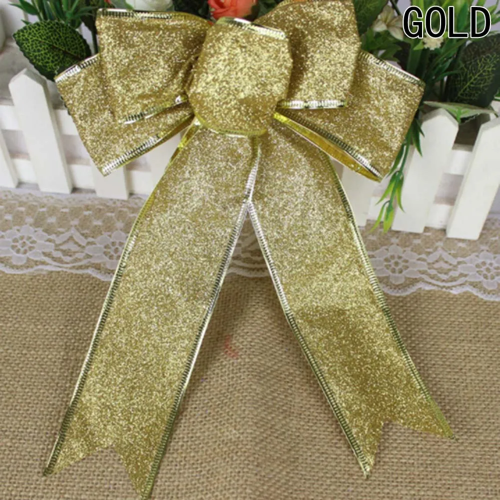 8 видов цветов большой красный, серебристый, золотой Рождественская лента с бантом Рождественская елка Декор ручной работы Arvores De Natal Grandes Рождественский орнамент - Цвет: Золотой
