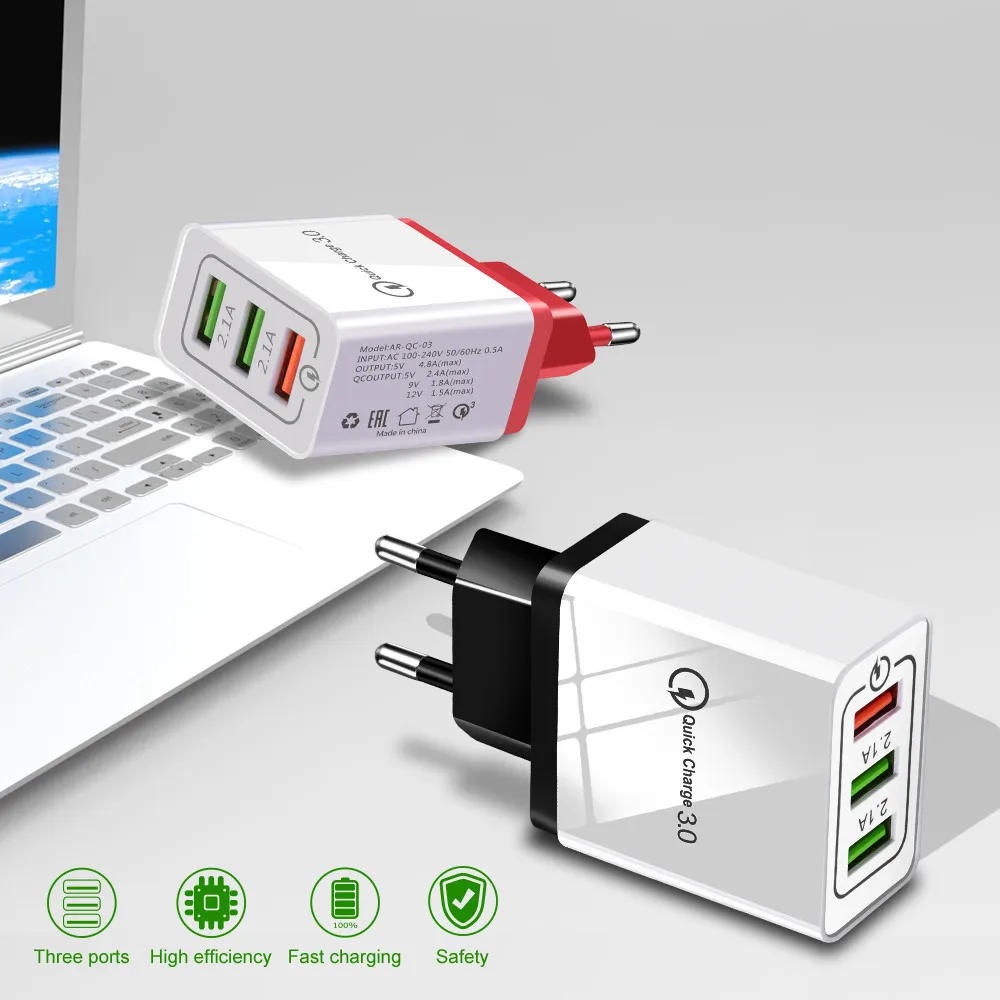 

Quick Charging QC 3.0 Smart Fast 3 USB Wall Charger For Xiaomi Samsung Huawei Quick Charge Charging Adapter Mobile Phone Popular