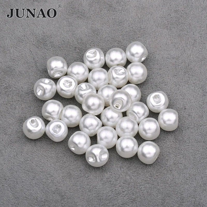 JUNAO 8 10 12mm White Pearl Buttons Sewing Rhinestone Button Decorative  Round Plastic Button Pearl Applique for Jeans Clothes