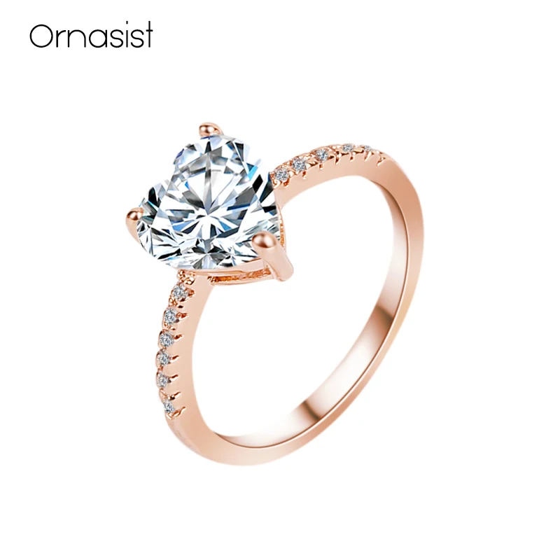 

Classic Zircon Heart Shaped Wedding Ring For Women Gift Rose Gold Silver Color Engagement Crystal Rings Fashion Glamour Jewelry