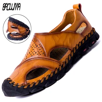 

Hot New Summer Men's sandals Breathable High Outdoor Leather Sandals Man Flats Plus Size Fashion Casual Beach Men's Shoes