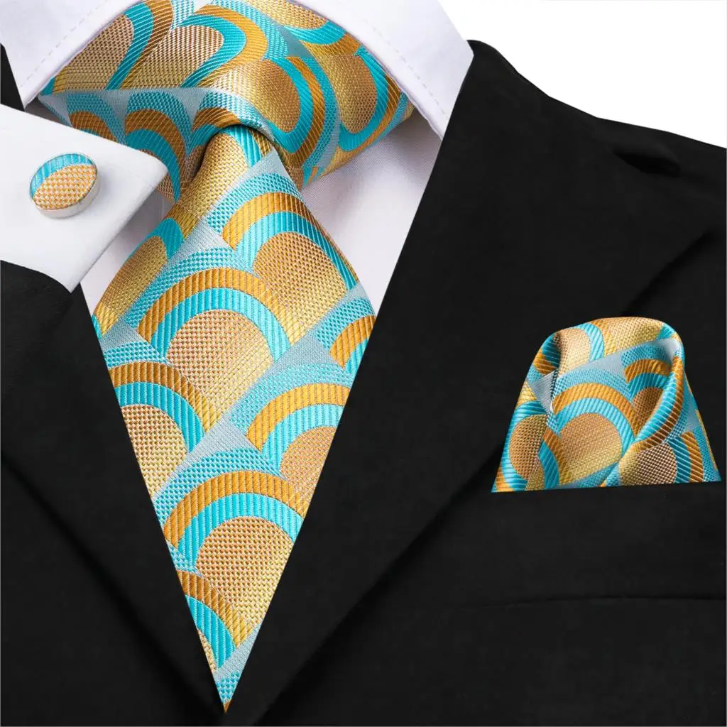 

C-3113 Hi-Tie Lemon Green Silk Yellow Men Tie Set Fashion Floral Necktie Hanky Cufflinks Set Men's Classic Party Wedding Tie Set