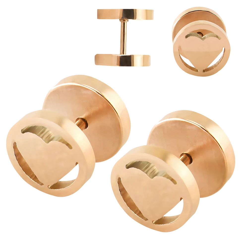 

Fashion jewelry Cheater Ear Gauges Plugs and Tunnels Barbell Men Women Ring Piercing Earringscutting heart shaped 10mm rose gold