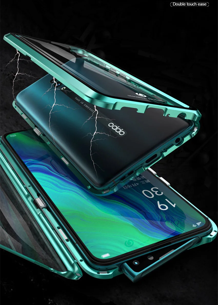 R-just Magnetic Metal Bumper Case for OPPO Reno 10x zoom Tempered Glass Front Back Cover For OPPO Reno 10x zoom Case (2)