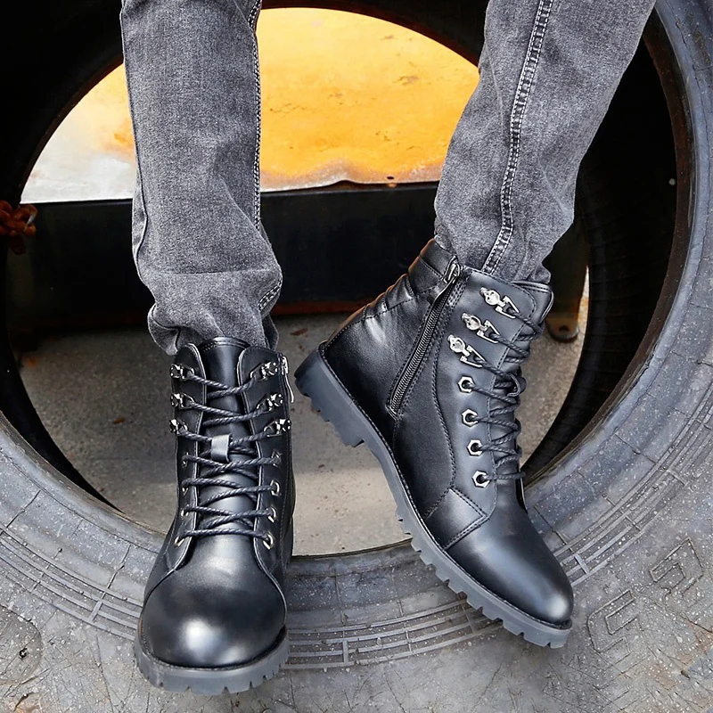 Marca Masculinos Do De Casual Tático Couro Inverno Luxo Moda Genuíno Da Homens 2018 Top Preto Sapatos As Militares Mycolen Dos Botas SZvwT