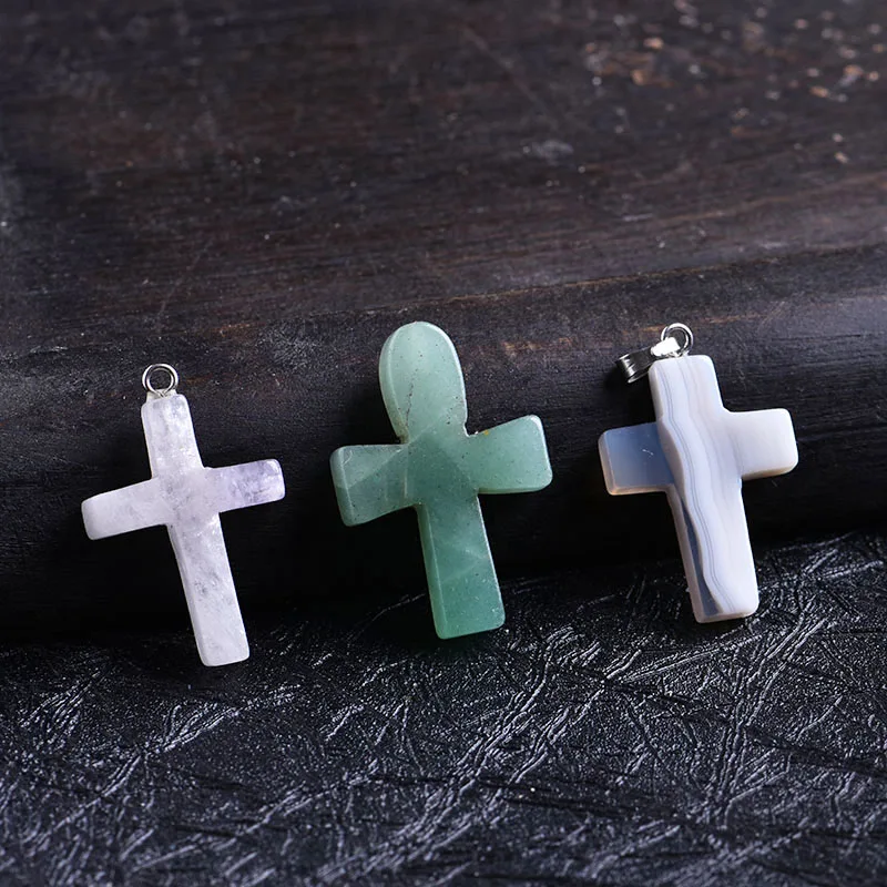 

1PC natural rose quartz cross pendant fashion crystal necklace male girlfriend fashion charm jewelry popular sale style jewelry