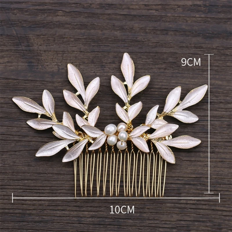 

Bride Hair Comb Pearl Gold Leaf Luxury Headwear Women Jewelry Wedding Decoration