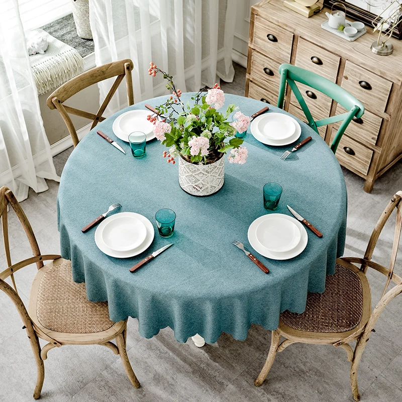 RZCortinas Table Cover Round Wedding Party Hotel Table Cloth Cotton Linen Nordic Solid Tablecloths 