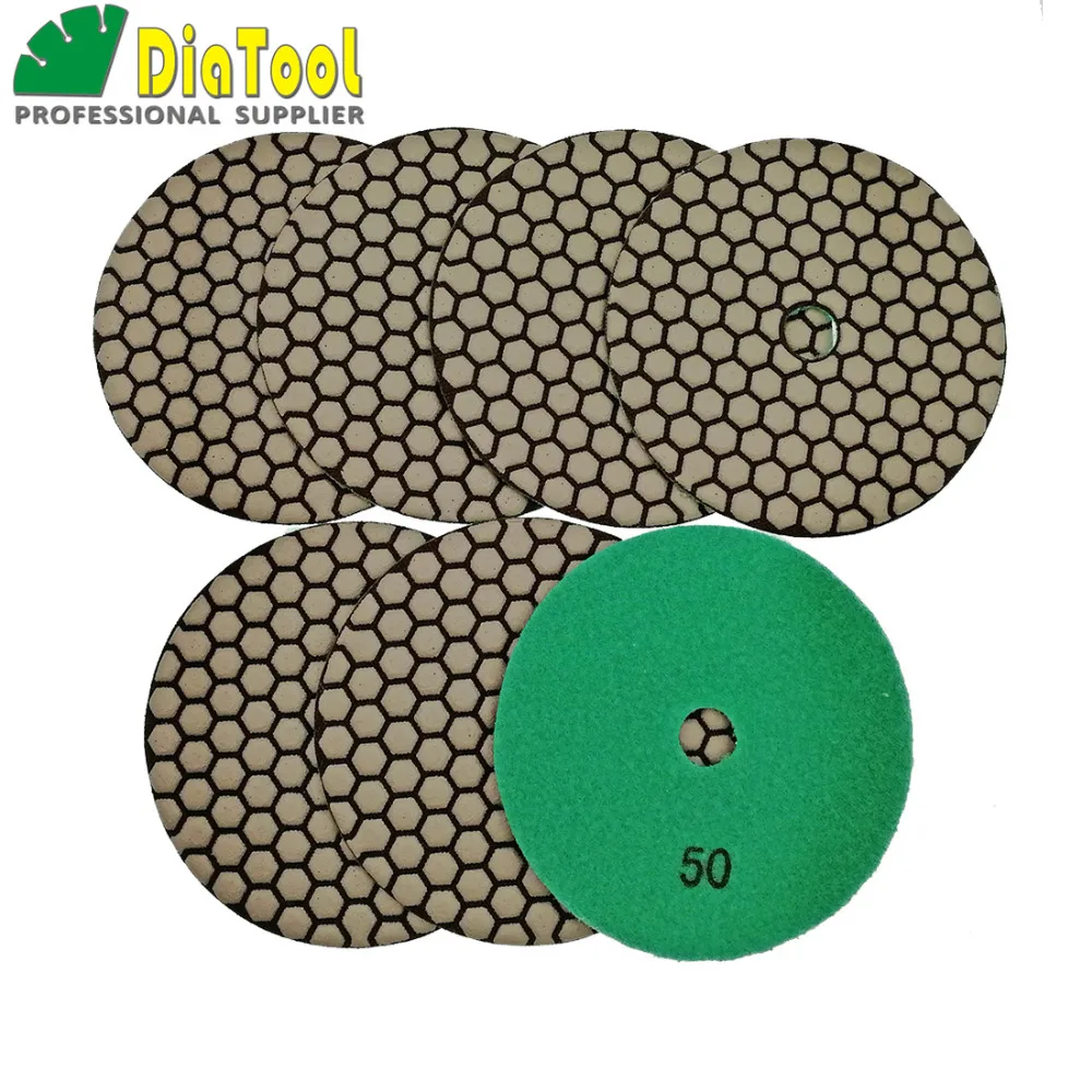 DIATOOL 7pcs 5" Resin bond diamond flexible polishing pads 50 granite