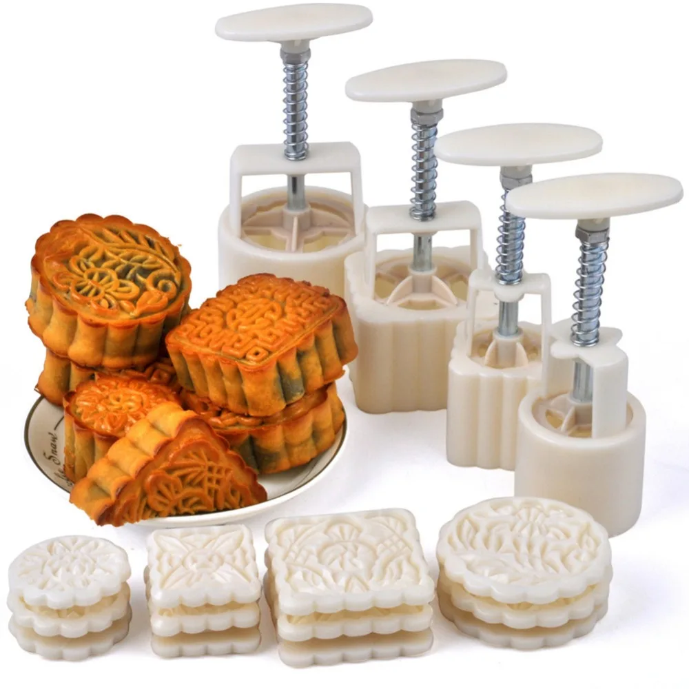 

Ckot Plastic Moon Cake Hand-Pressure Moulds with Motifs Mooncake Molds Round & Square Cookie Dessert Bake Tools