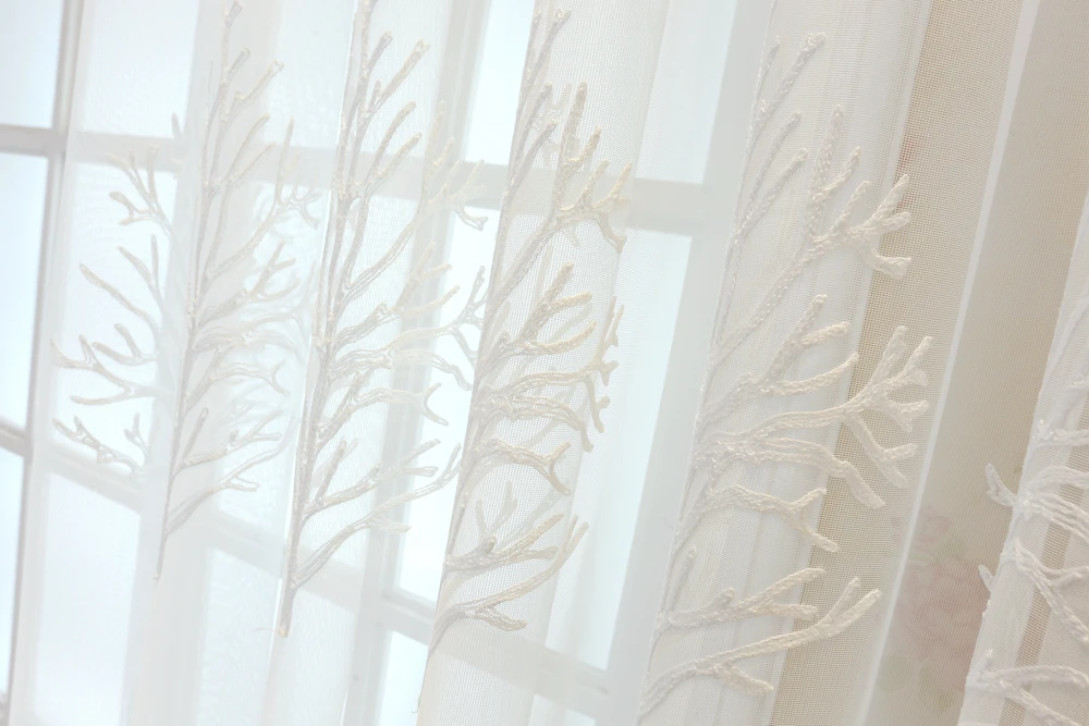 Window living tree white trees embroidered voile room curtains for living room curtain drapes tulle sheer window A951 (11)
