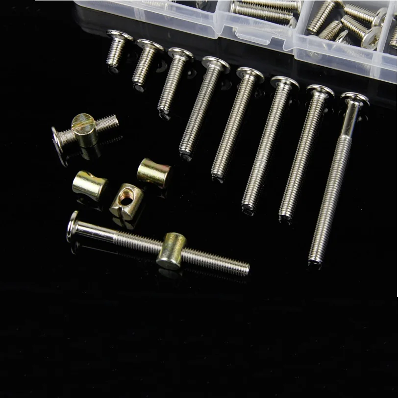 

50Set/Lot BABY BED FURNITURE CONNECTING BOLT ALLEN HEX DRIVE FLAT HEAD WITH BARREL NUT Bolt Connector