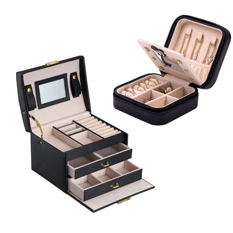 

Multi Color PU Leather Jewelry Packaging Box With 2 Drawers Three-layer Storage Jewelry Organizer Carrying Cases Women Cosmetic
