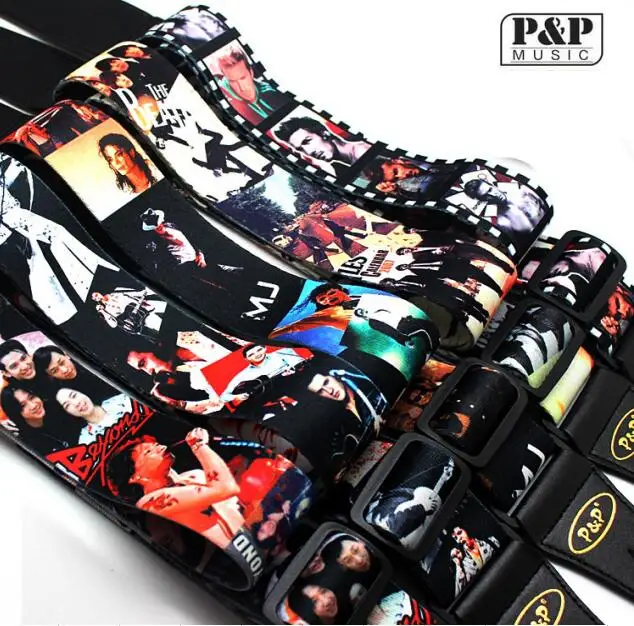 

Colorful Design Musical Instrument Accessories Polyester Thermal Transfer PU leather Ends Electric Acoustic Guitar Straps