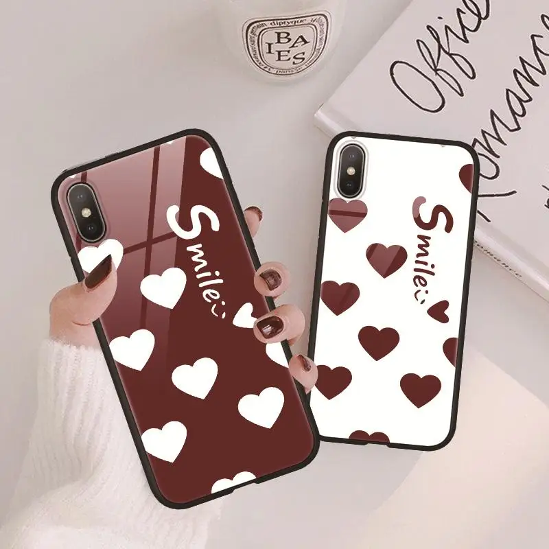 

Girl Case For iPhone 10 XR XS Max X 8 Plus 7 Plus Tempered Glass Back Cover Cases For iPhone 7 6 6S Plus Case Coque Love Heart