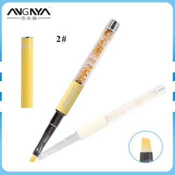 

ANGNYA 1PC Nylon UV Gel Nail Art Brush Orange White Diamond Rhinestone Metal Acrylic Handle Nails Brush With Cap 2#/Angled