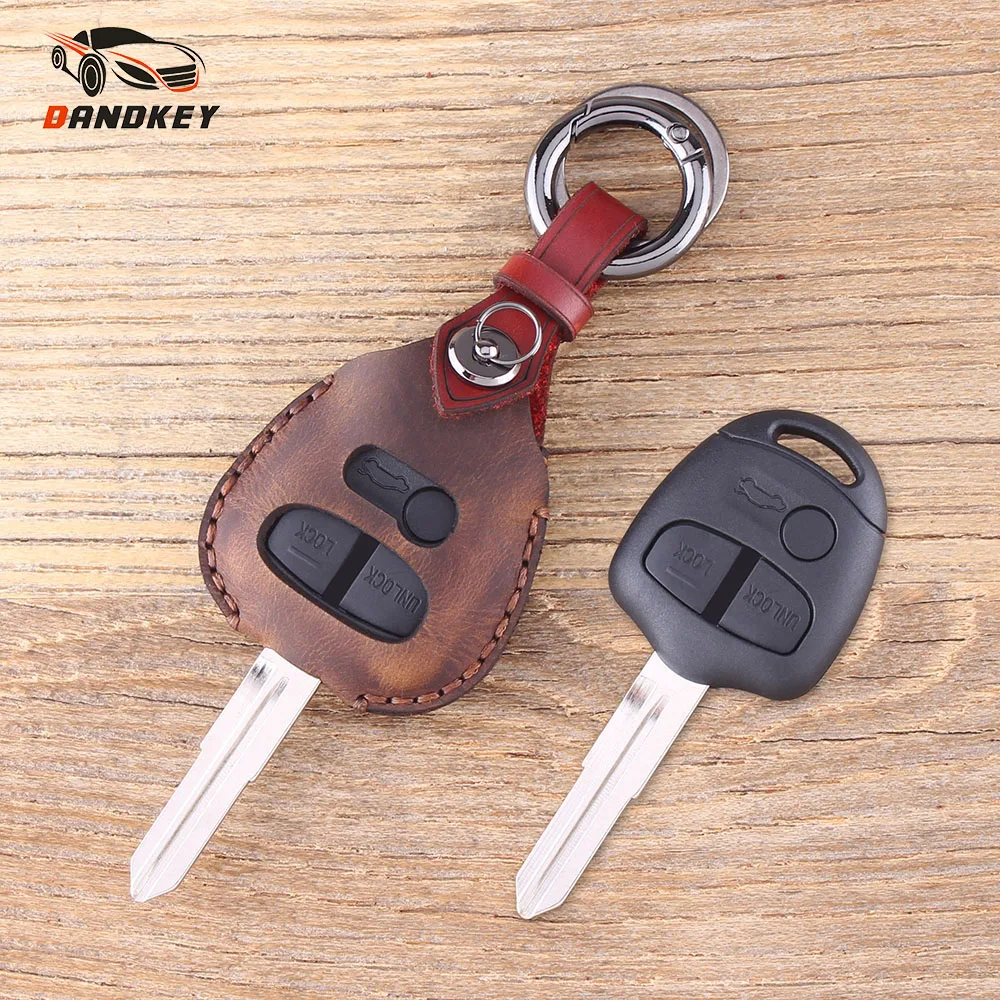 

DANDKEY Genuine Leather Protector Key Case Shell Cover 3 Buttons For Mitsubishi Lancer Outlander Colt Mirage