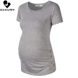 Chivry по беременности и родам T рубашка Беременность одежда Повседневное однотонный короткий рукав для беременных мама пуловер для