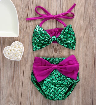 

2pcs Mermaid Baby Girl Clothes Summer Sleeveless Bikini Set Halter Bowknot Swimwear Little Mermaid Swimsuit Bathing Suit 0-24M
