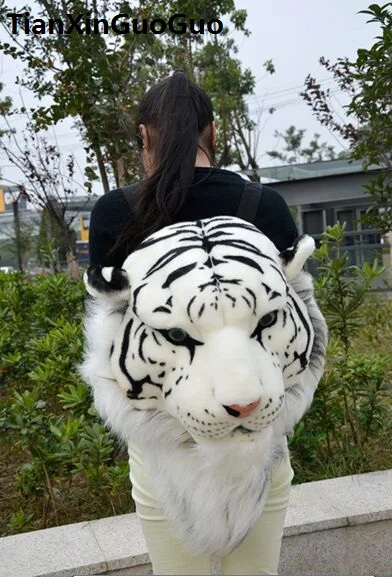 simulation white tiger head plush backpack, lovely 60x40x30cm fashion bookbag , birthday gift w4567