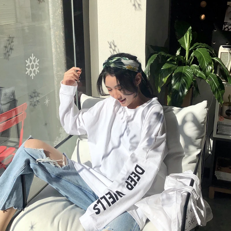 Letter Pattern [loose] Women's T-shirt Japanese Harajuku Style Long Long-sleeved Casual Large Size Spring 2019 Fashion Shirt