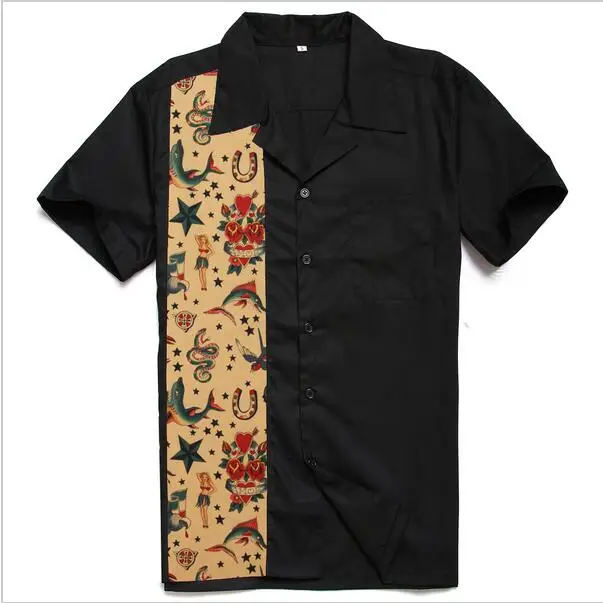 

Hot 17New Designs Novelty Printing Tattoo Male Top Brand Cotton Rockabilly Hiphop Vintage 40s American Club Plus Size XXL Shirts