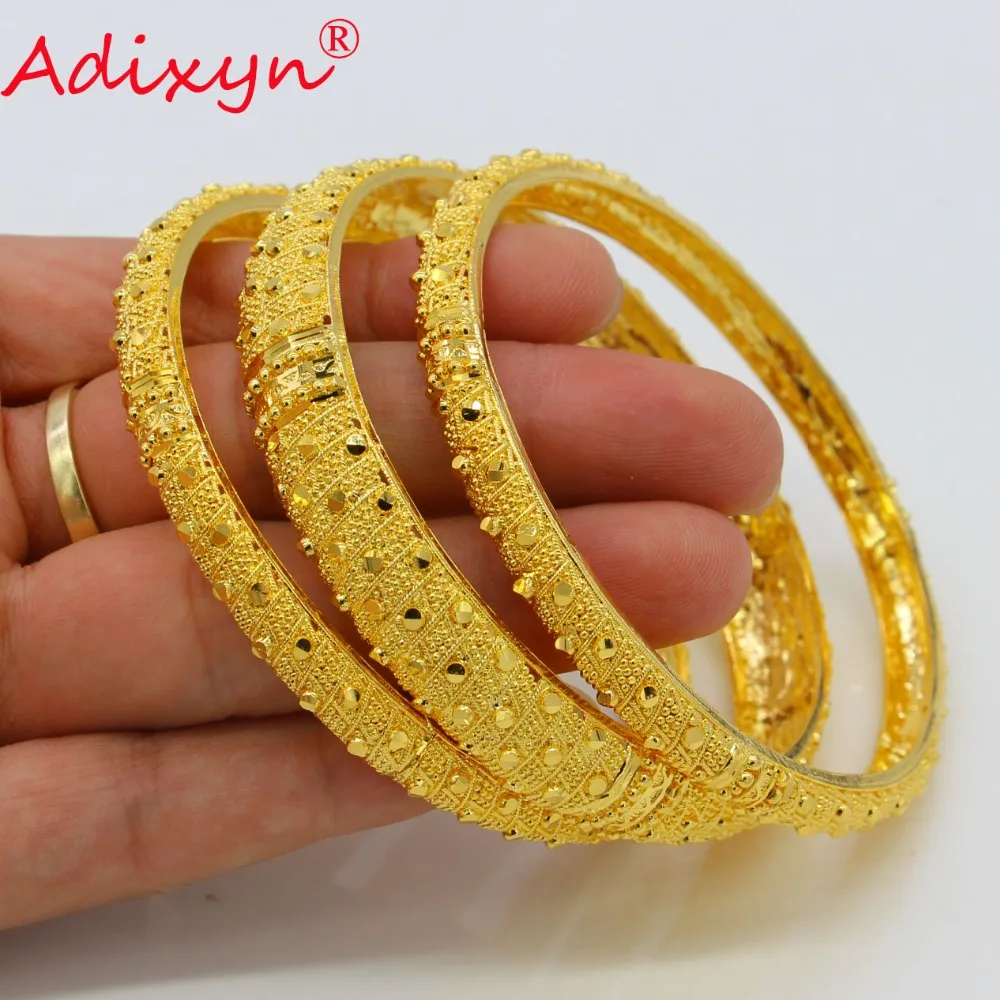 Adixyn 3Pcs Mix 7cm/2.8inch Dubai Bangles For Women Gold Color Bracelets Ethiopian/Arab/Middle East Party Gifts N07012