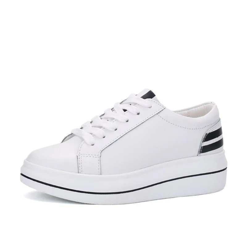 

2019 Genuine Leather Women Flat Shoes Lace-up Ladies Walking Shoes Shallow Height Increase Shoes Chaussures Casual Femme